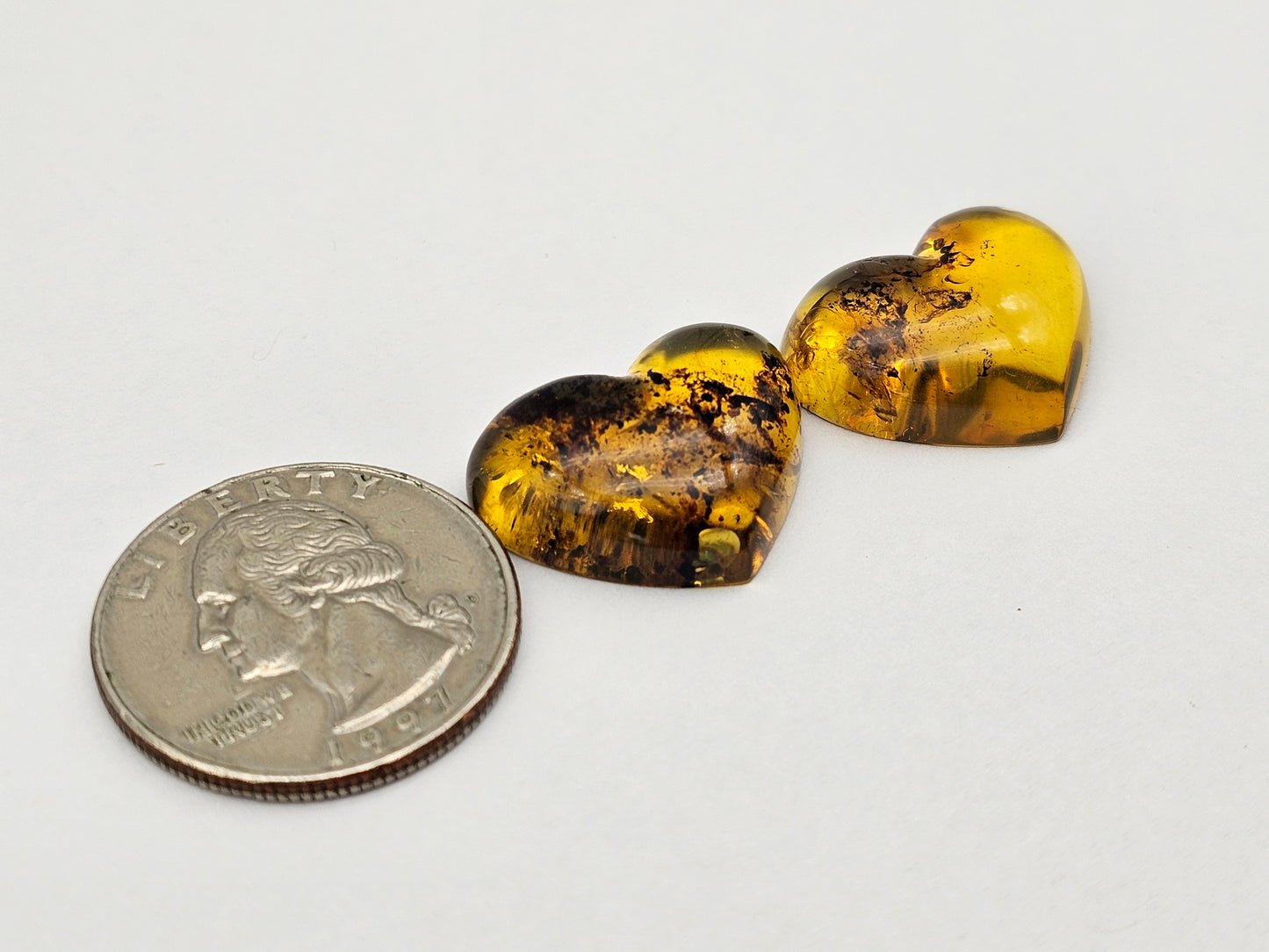 Amber authentic heart cabochon pair large