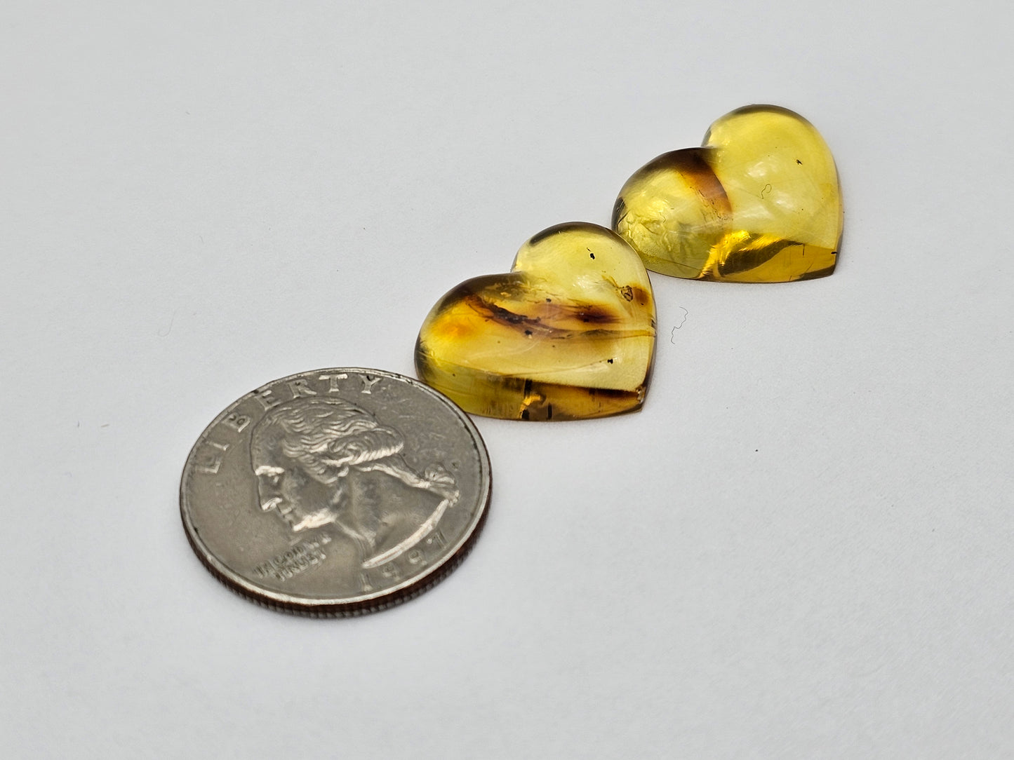 Amber authentic heart cabochon pair large