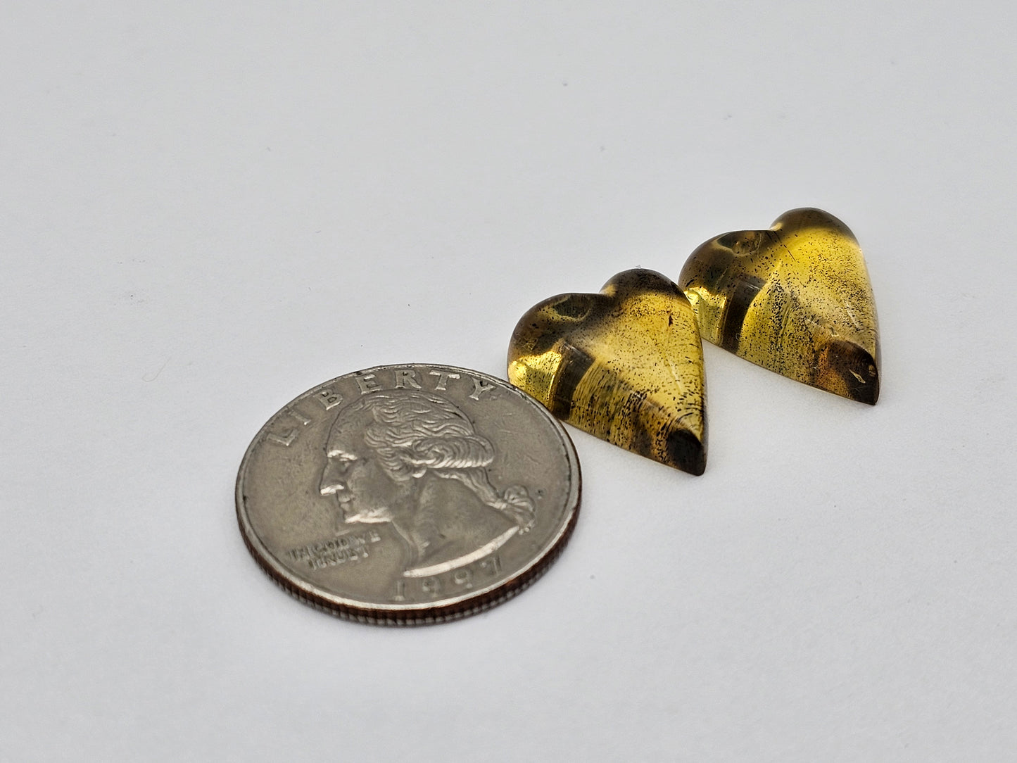 Amber authentic heart cabochon pair large