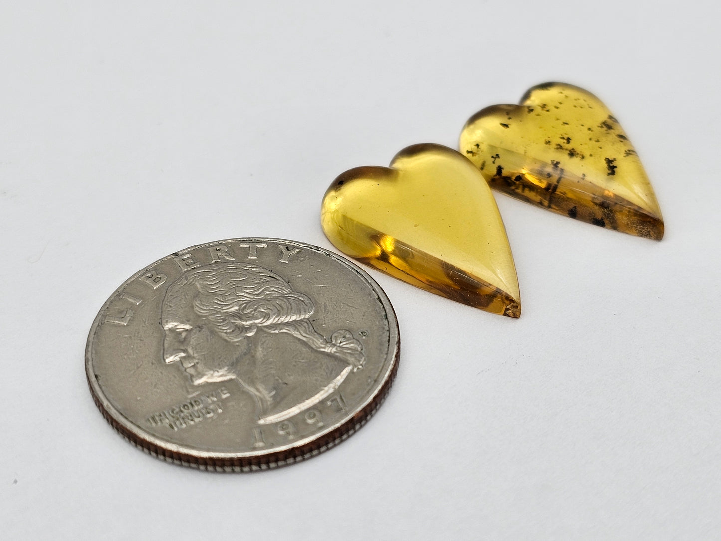 Amber authentic heart cabochon pair large