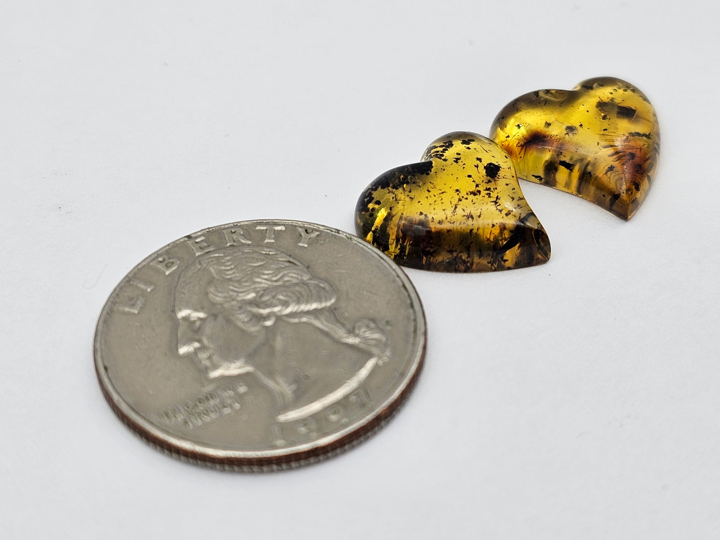 Amber authentic heart cabochon pair large