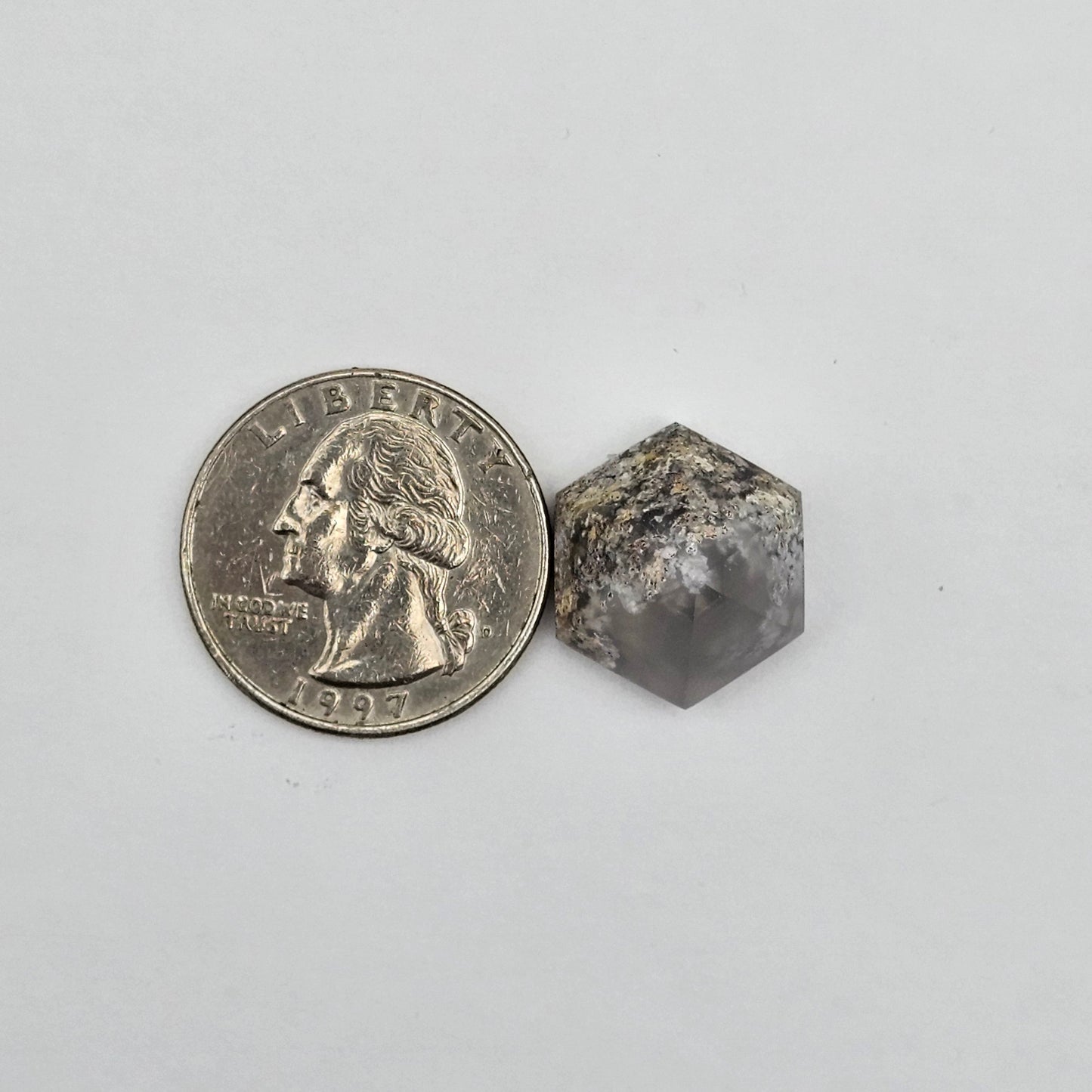 Moss agate high hexagon cabochon