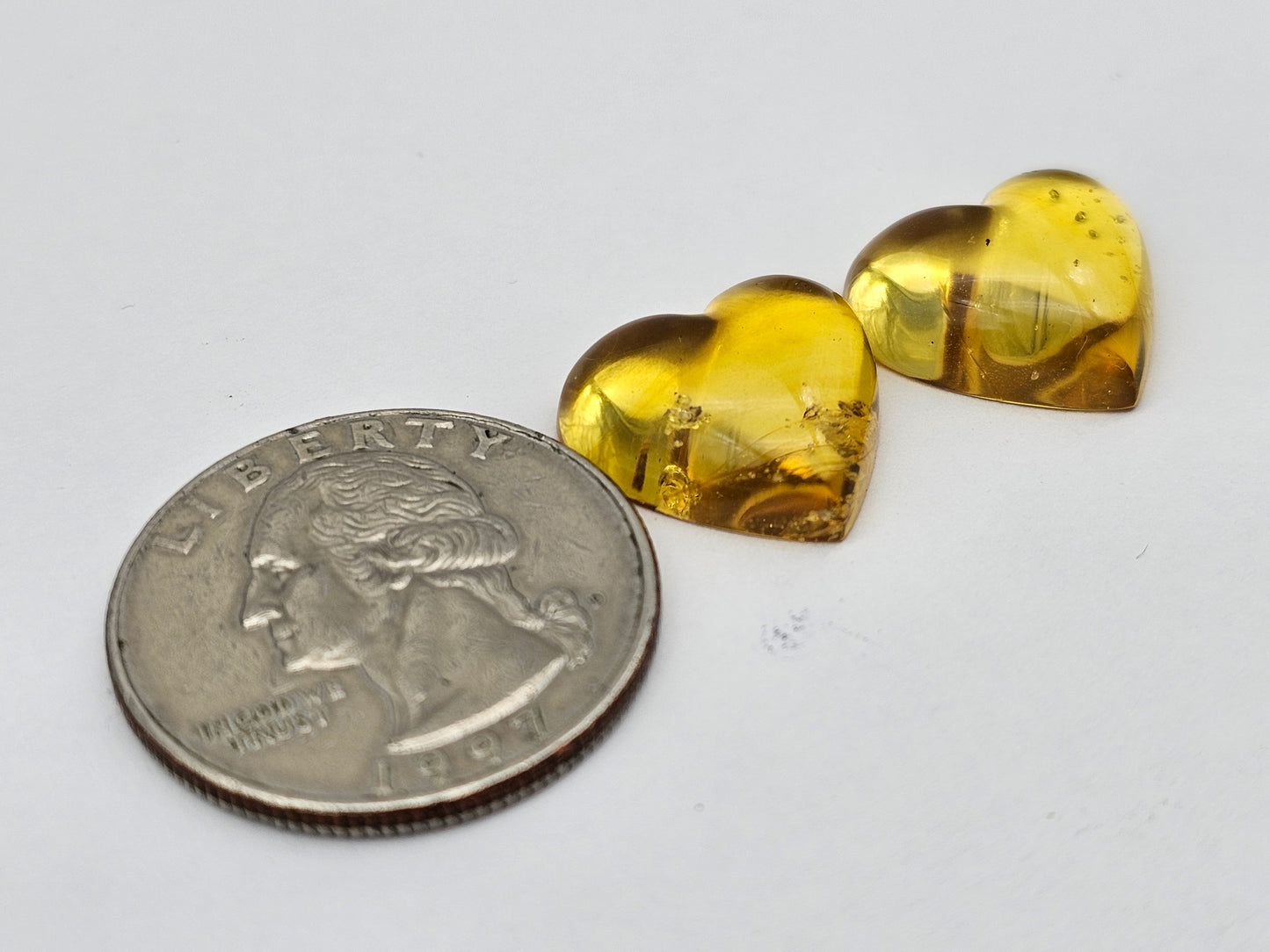 Amber authentic heart cabochon pair large