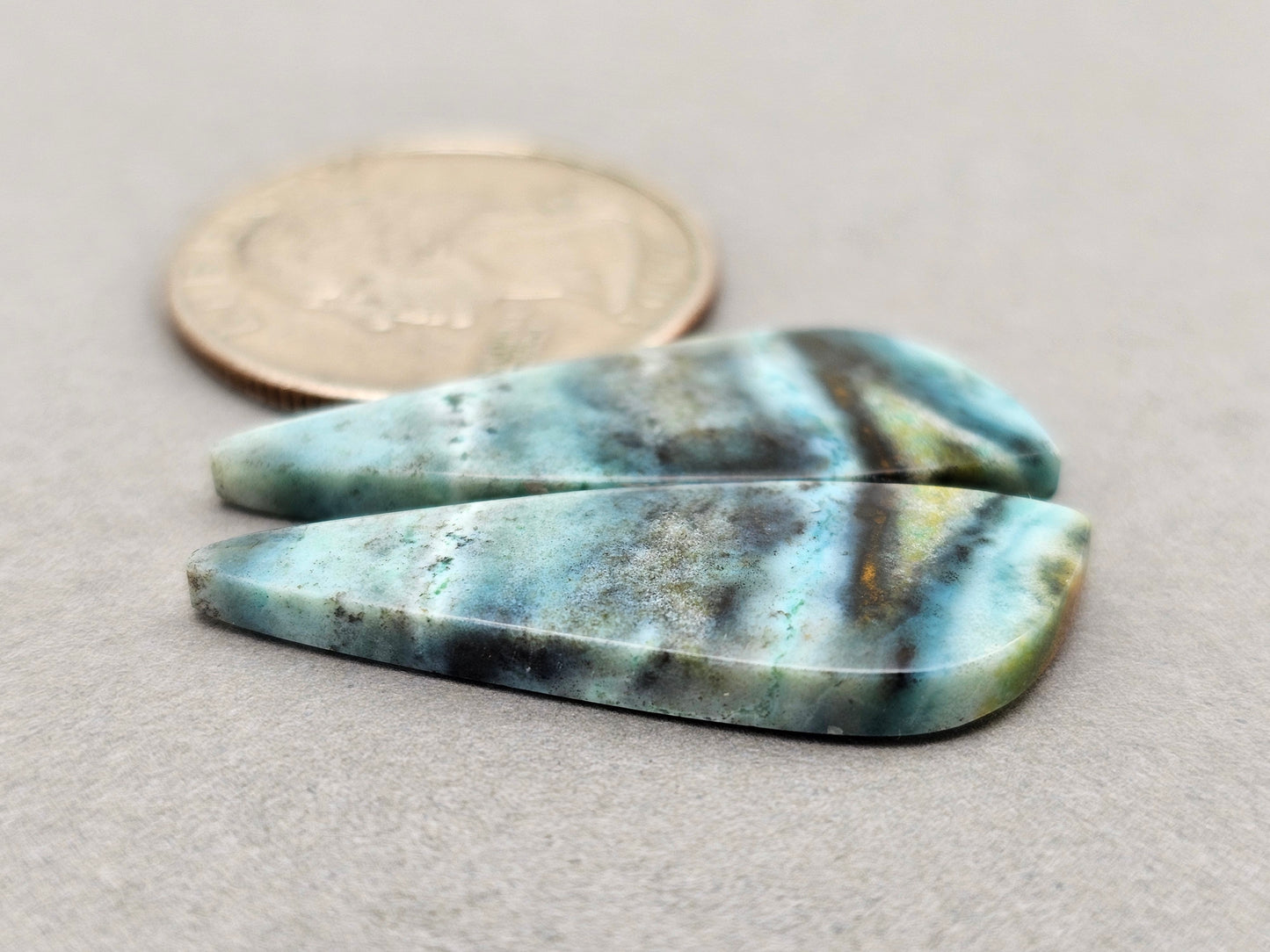 Blue opalized petrified wood Cabochon Pair