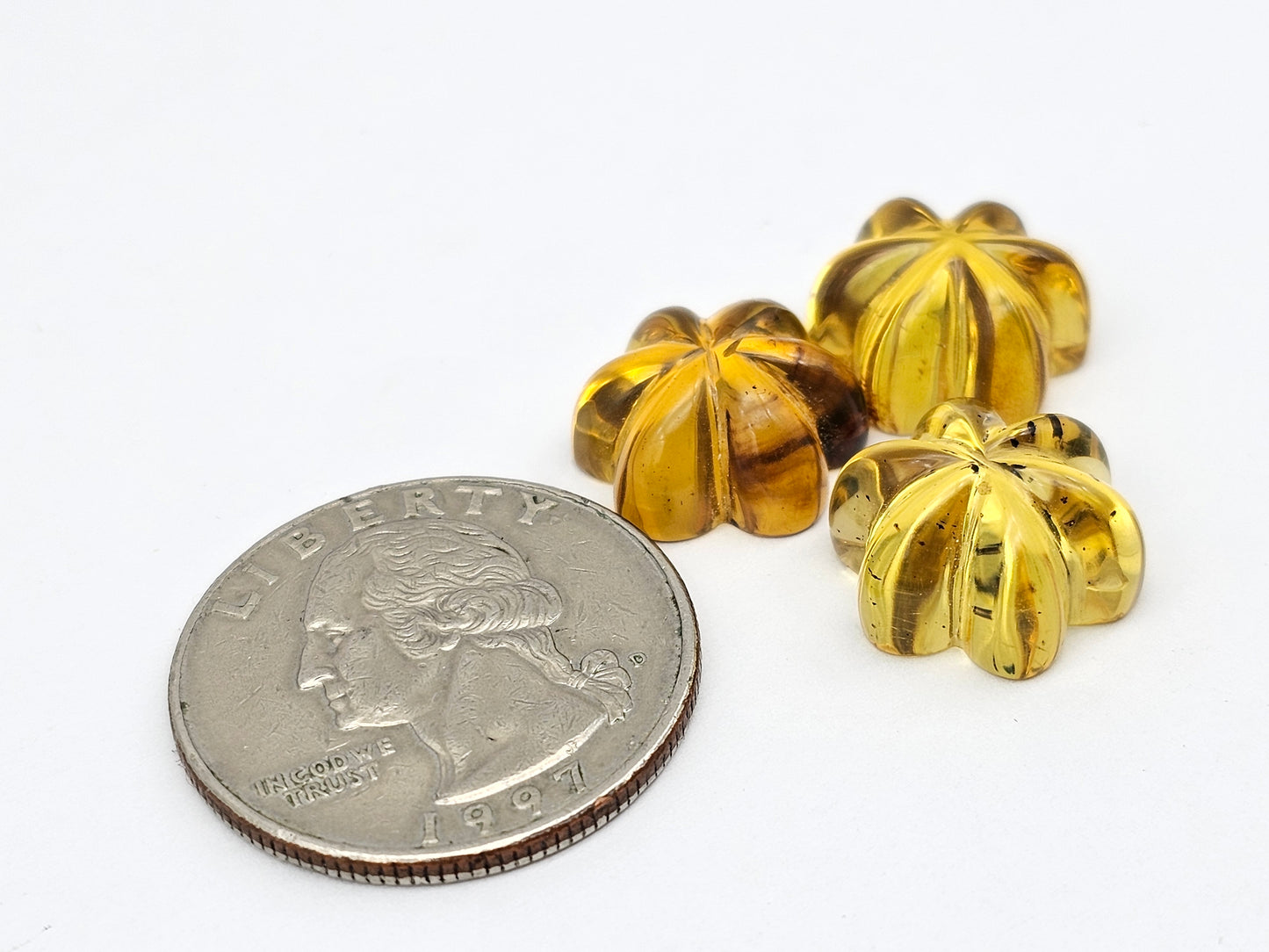 Amber authentic flower cabochon set large