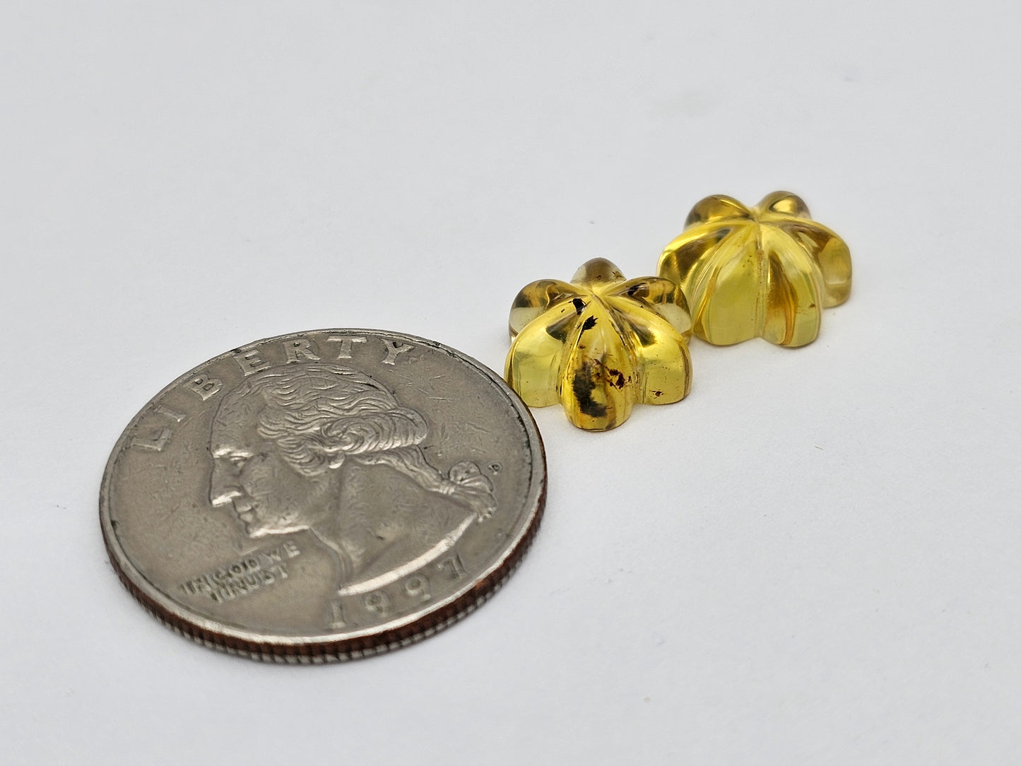 Amber authentic flower cabochon pair large