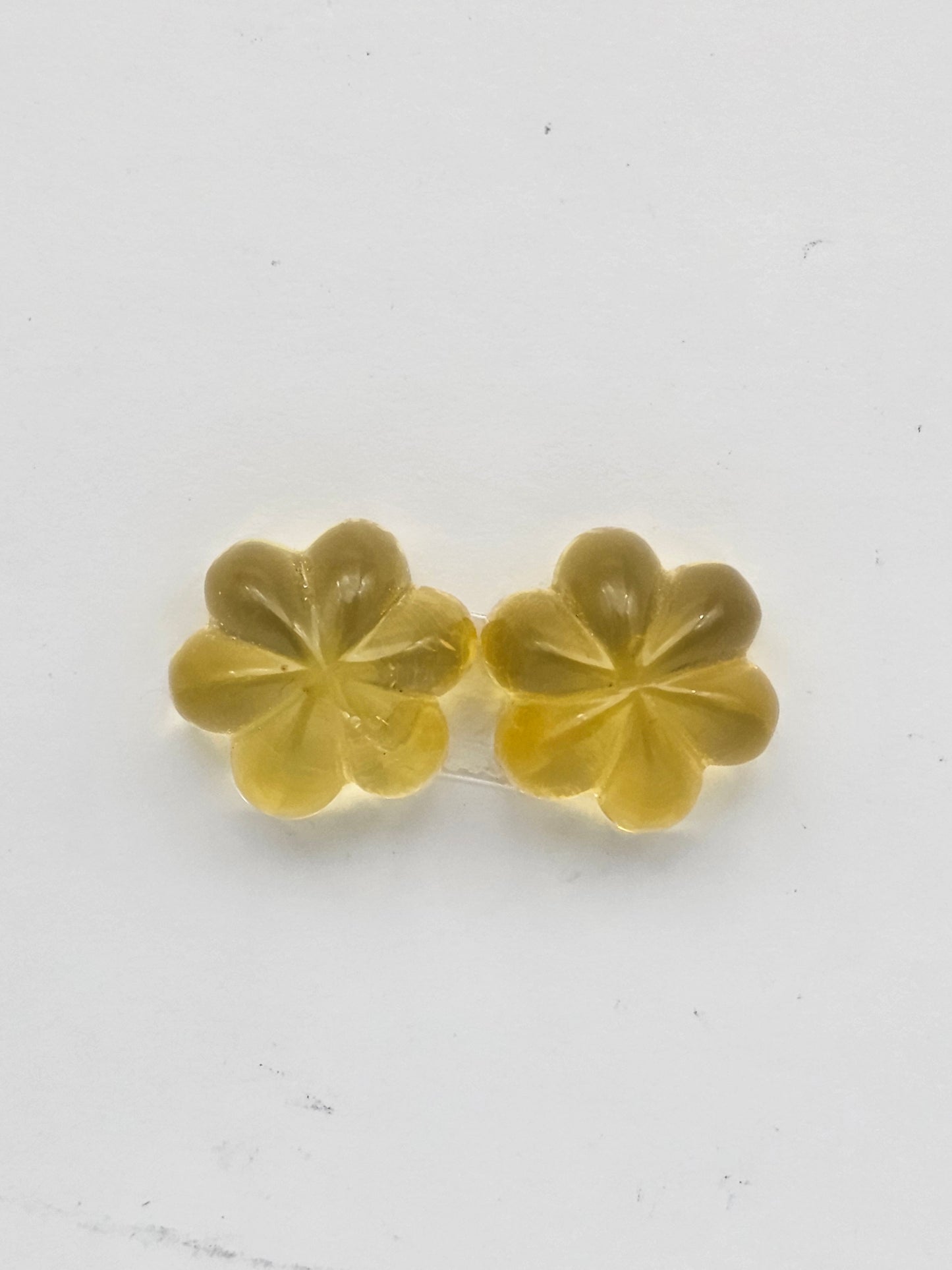 Amber authentic flower cabochon pair large