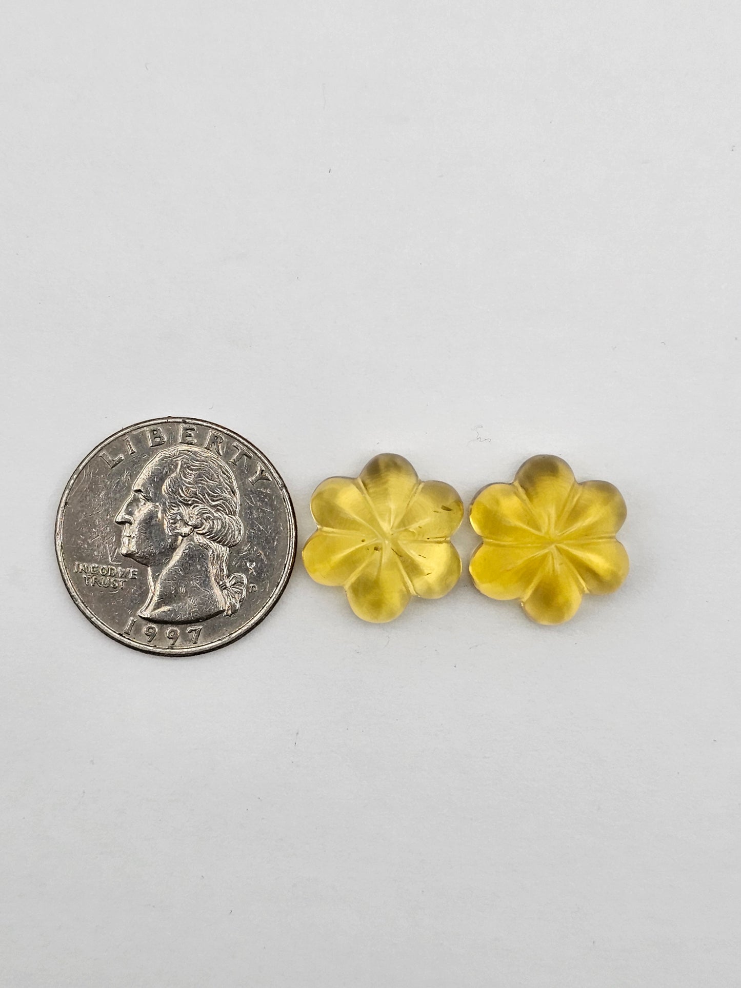 Amber authentic flower cabochon pair large