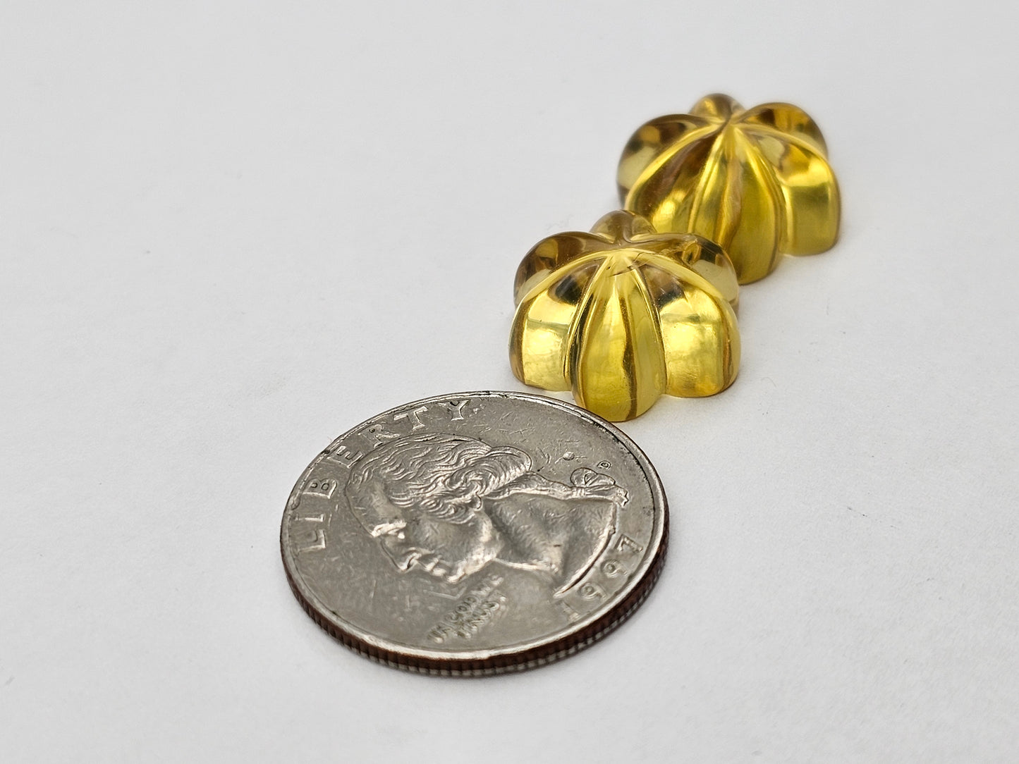 Amber authentic flower cabochon pair large