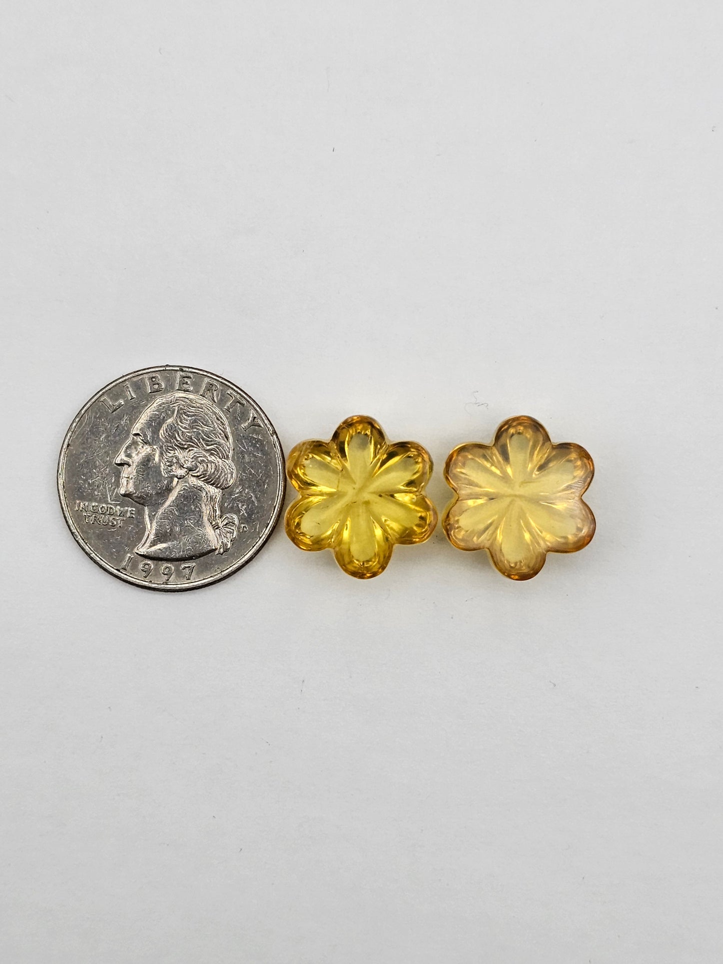 Amber authentic flower cabochon pair large