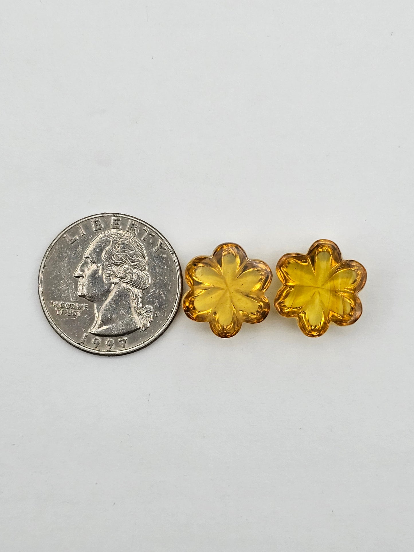 Amber authentic flower cabochon pair large