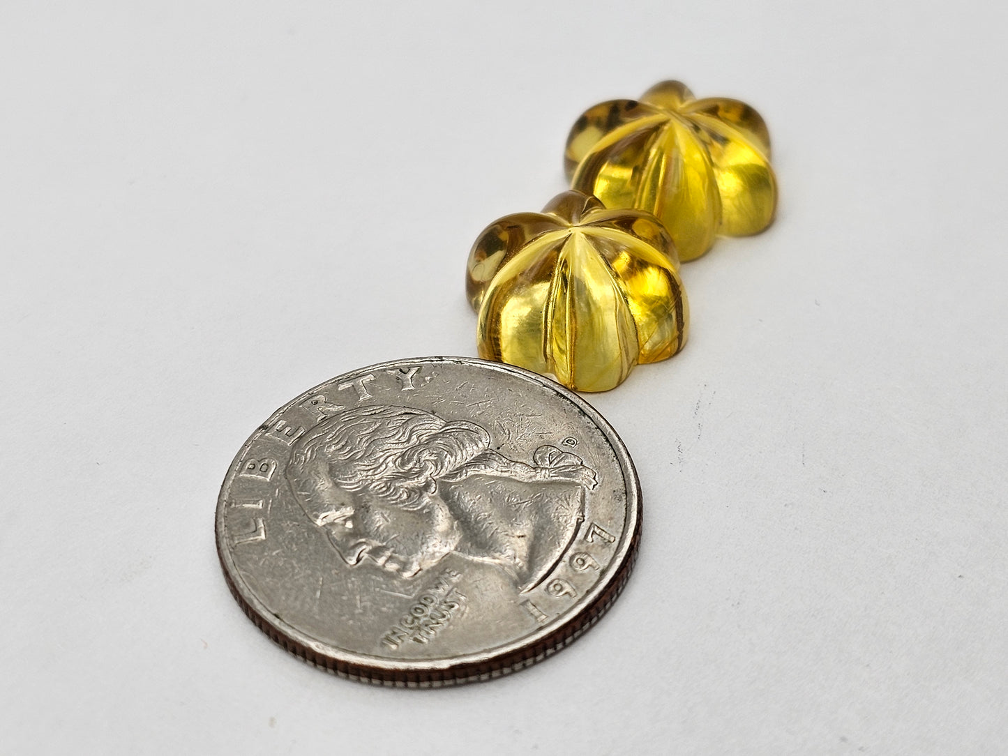Amber authentic flower cabochon pair large
