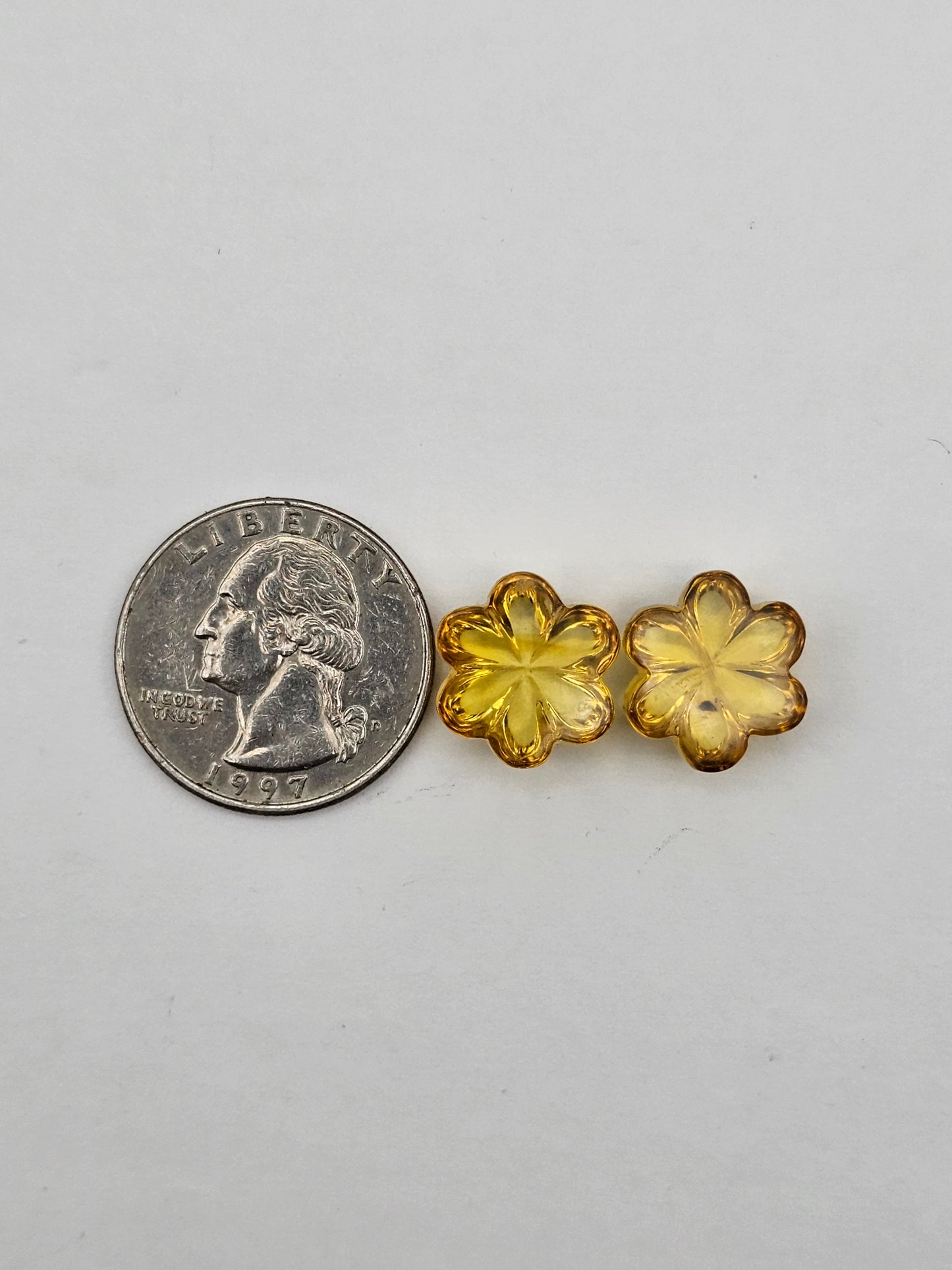 Amber authentic flower cabochon pair large