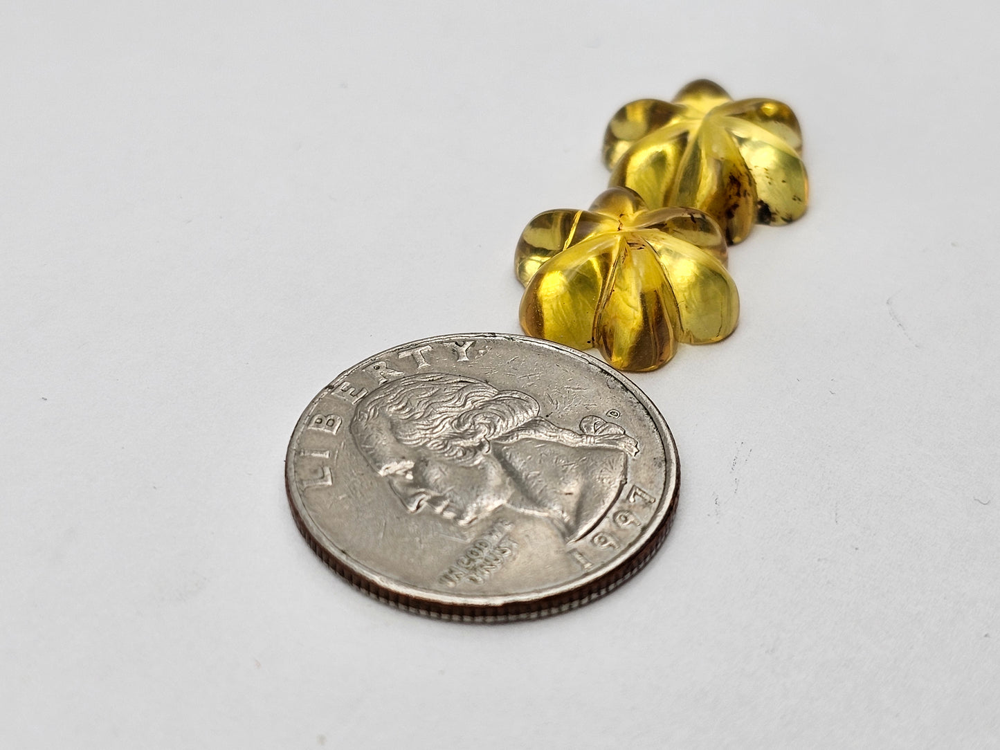 Amber authentic flower cabochon pair large