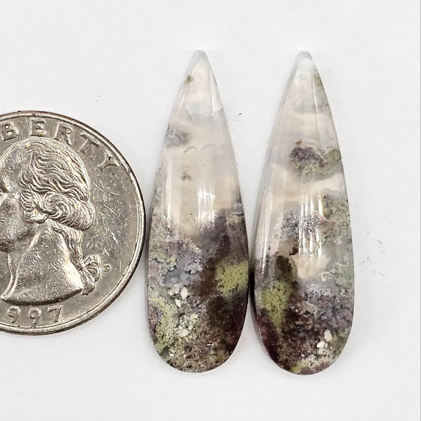 Moss Agate Cabochon pair