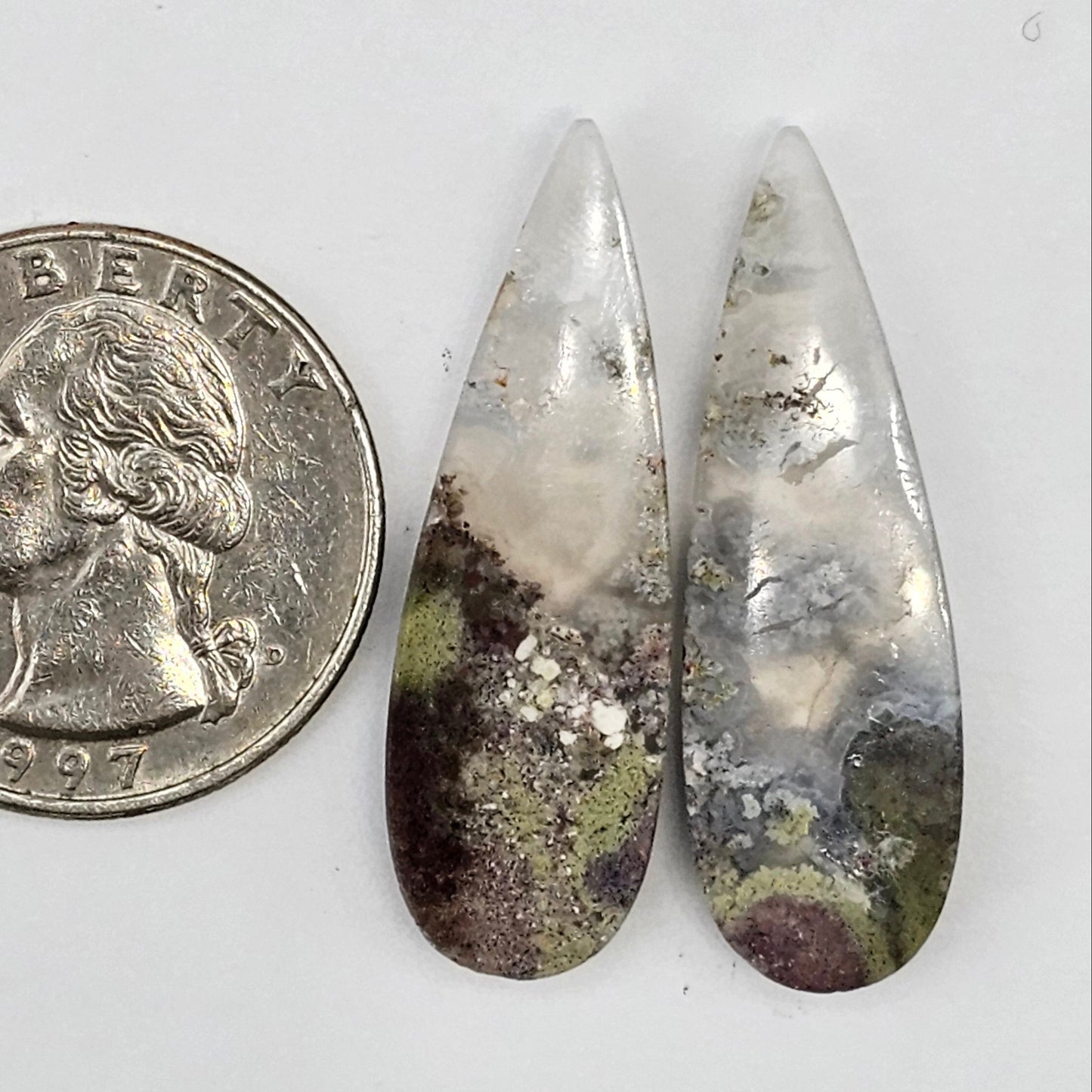 Moss Agate Cabochon pair