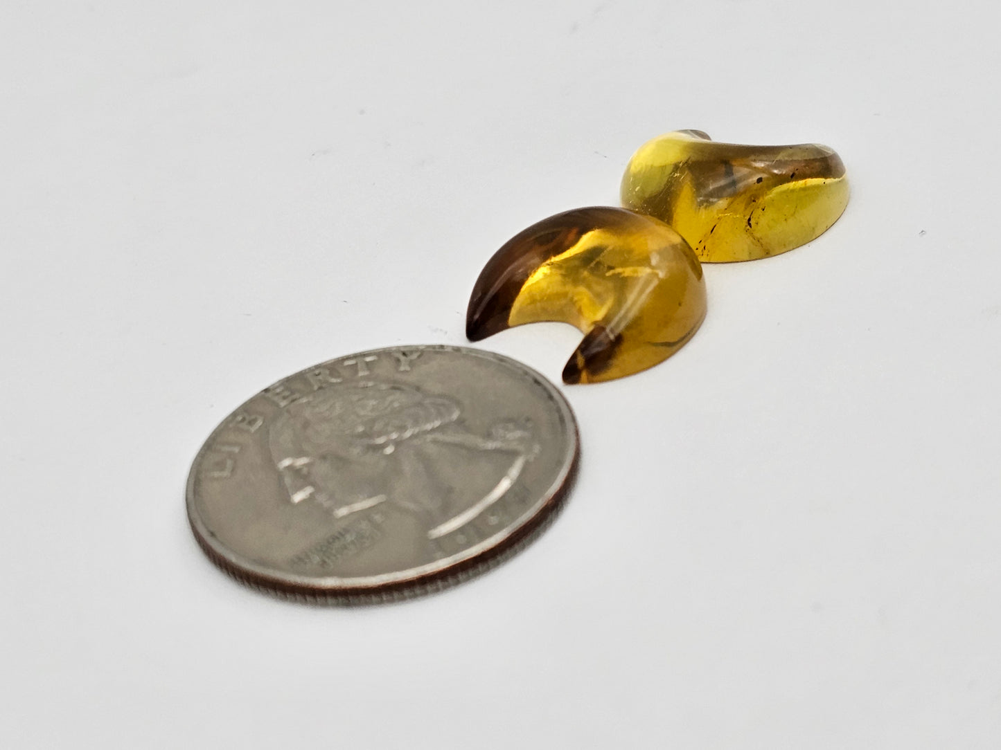 Amber authentic moon cabochon pair large