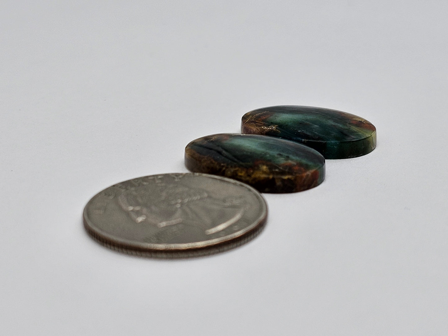 Blue Opal Petrified Wood Cabochon Pair