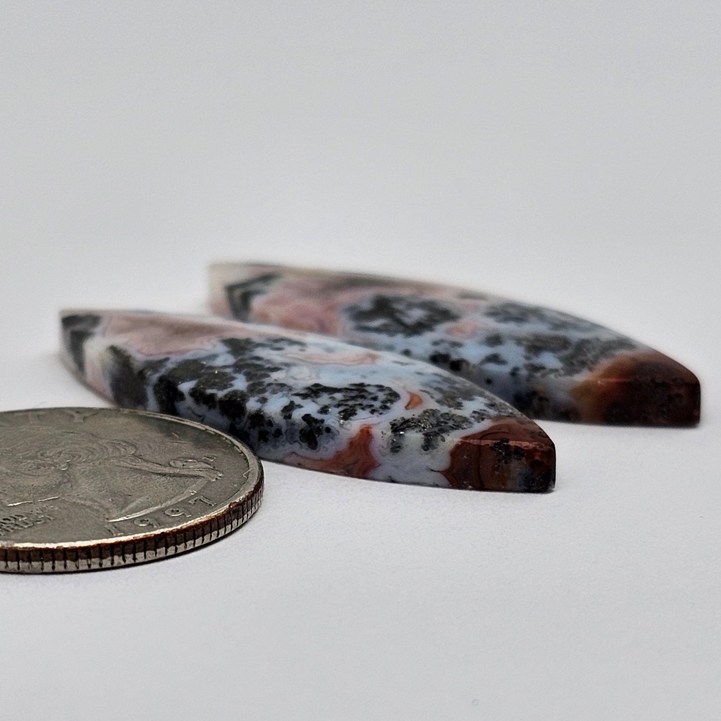 Marcasite Lace Agate Cabochon Pair