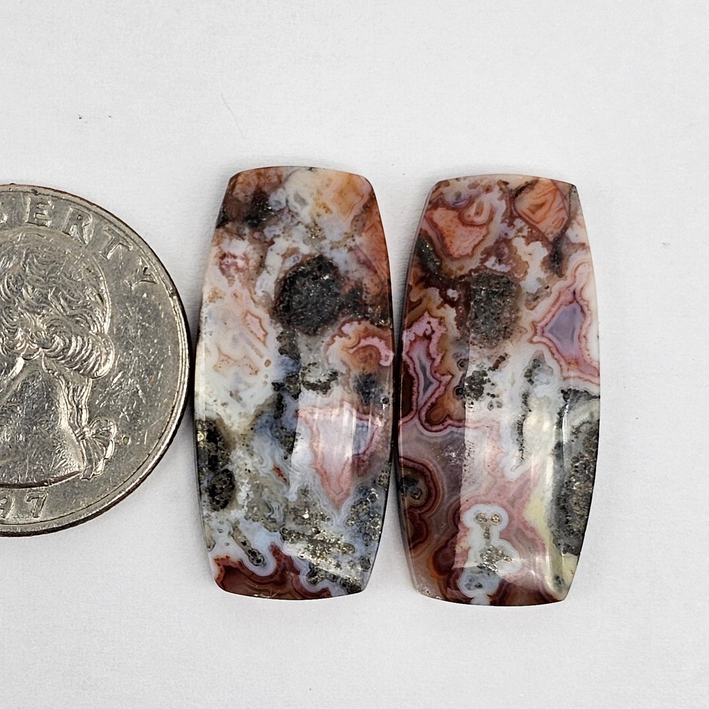 Marcasite Lace Agate Cabochon Pair