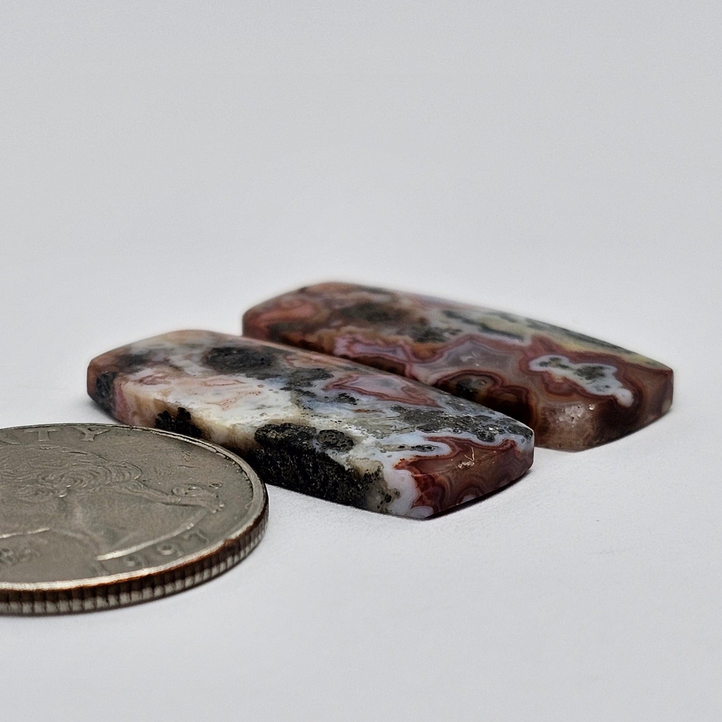 Marcasite Lace Agate Cabochon Pair