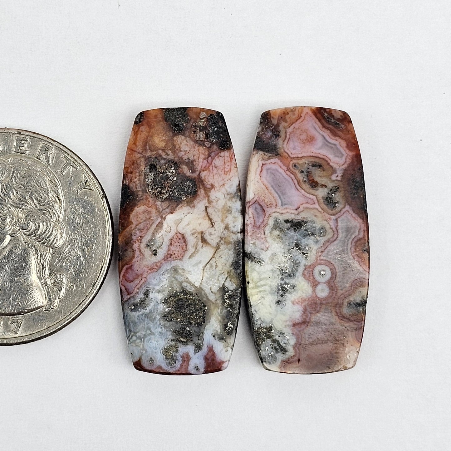 Marcasite Lace Agate Cabochon Pair