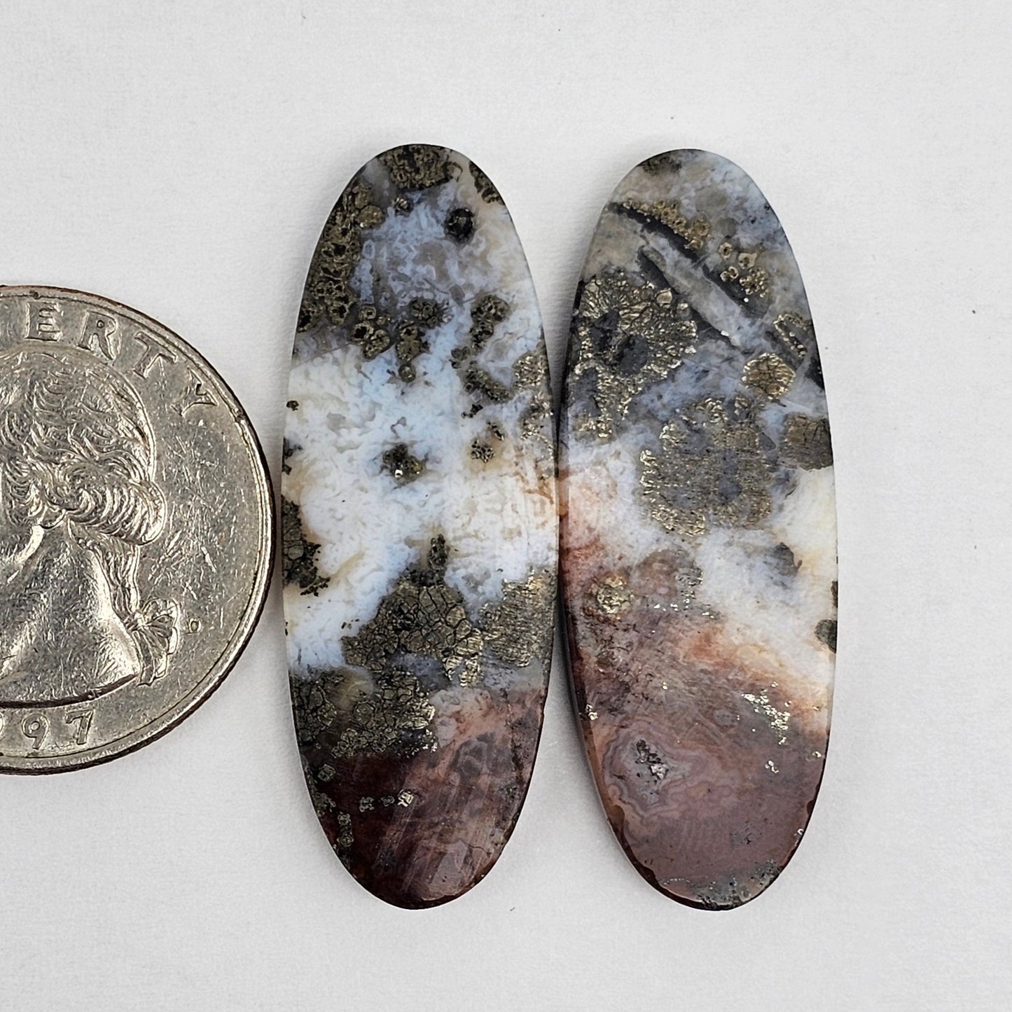 Marcasite Lace Agate Cabochon Pair
