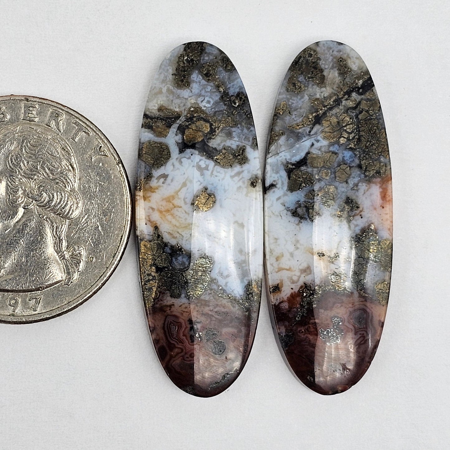 Marcasite Lace Agate Cabochon Pair