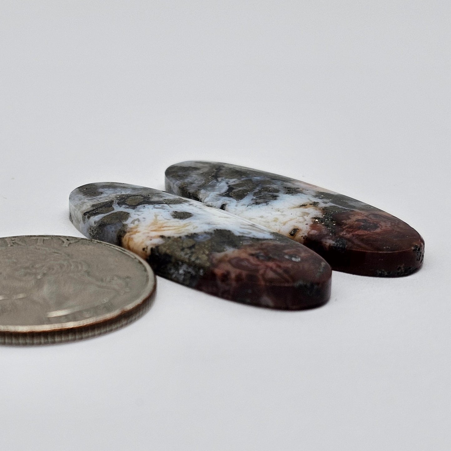 Marcasite Lace Agate Cabochon Pair