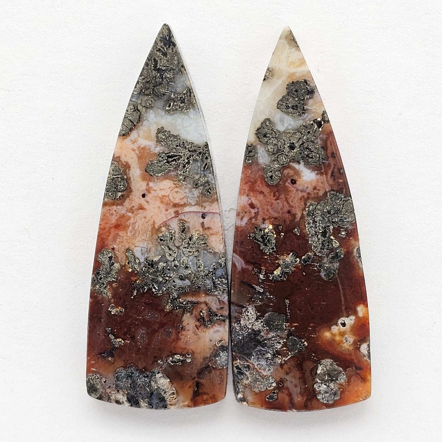Marcasite Lace Agate Cabochon Pair