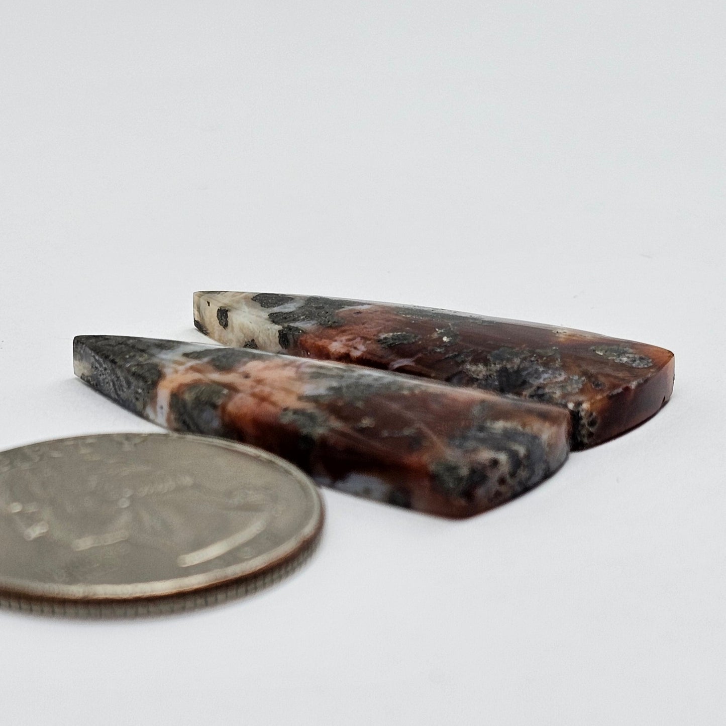 Marcasite Lace Agate Cabochon Pair