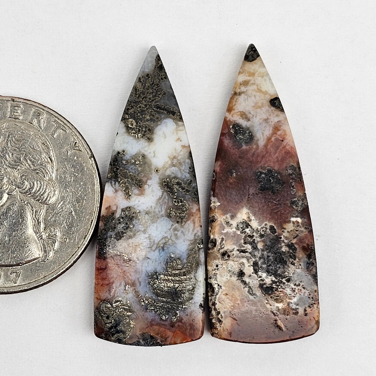 Marcasite Lace Agate Cabochon Pair