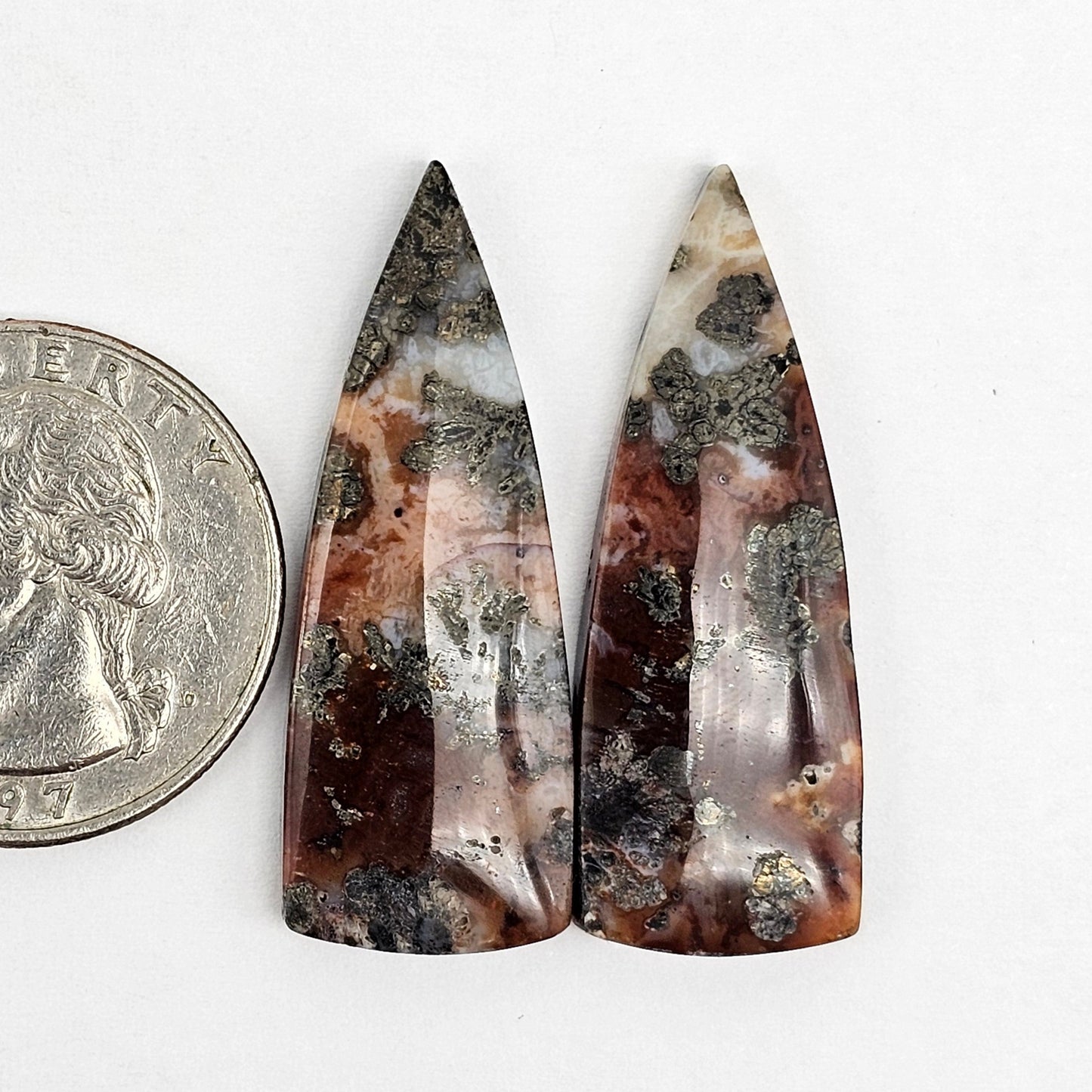Marcasite Lace Agate Cabochon Pair