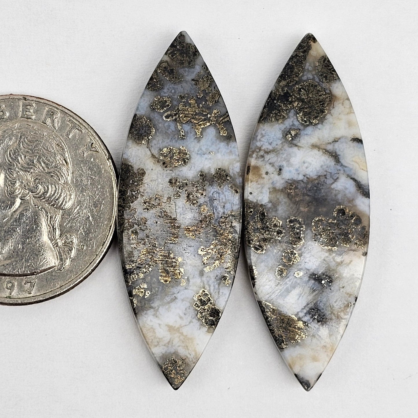 Marcasite Lace Agate Cabochon Pair