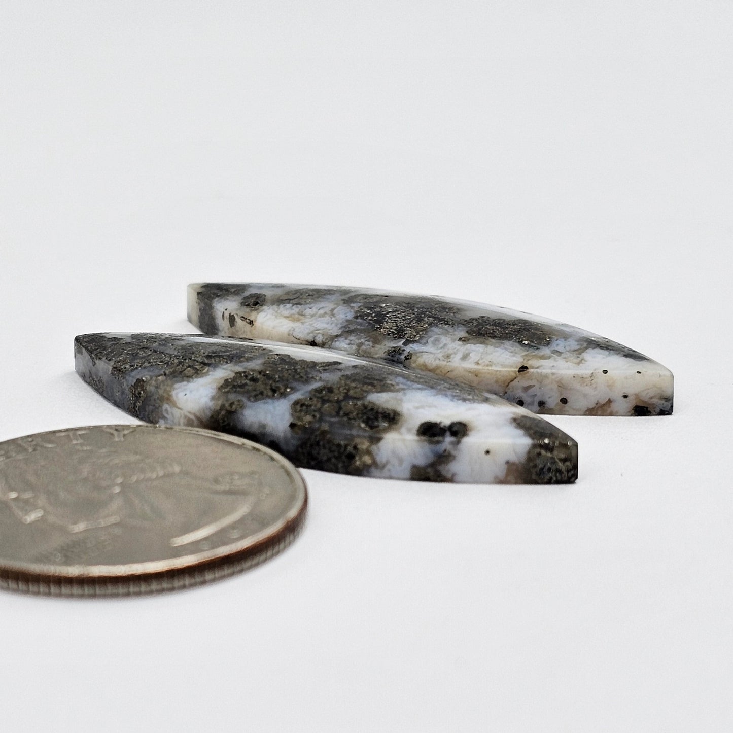 Marcasite Lace Agate Cabochon Pair