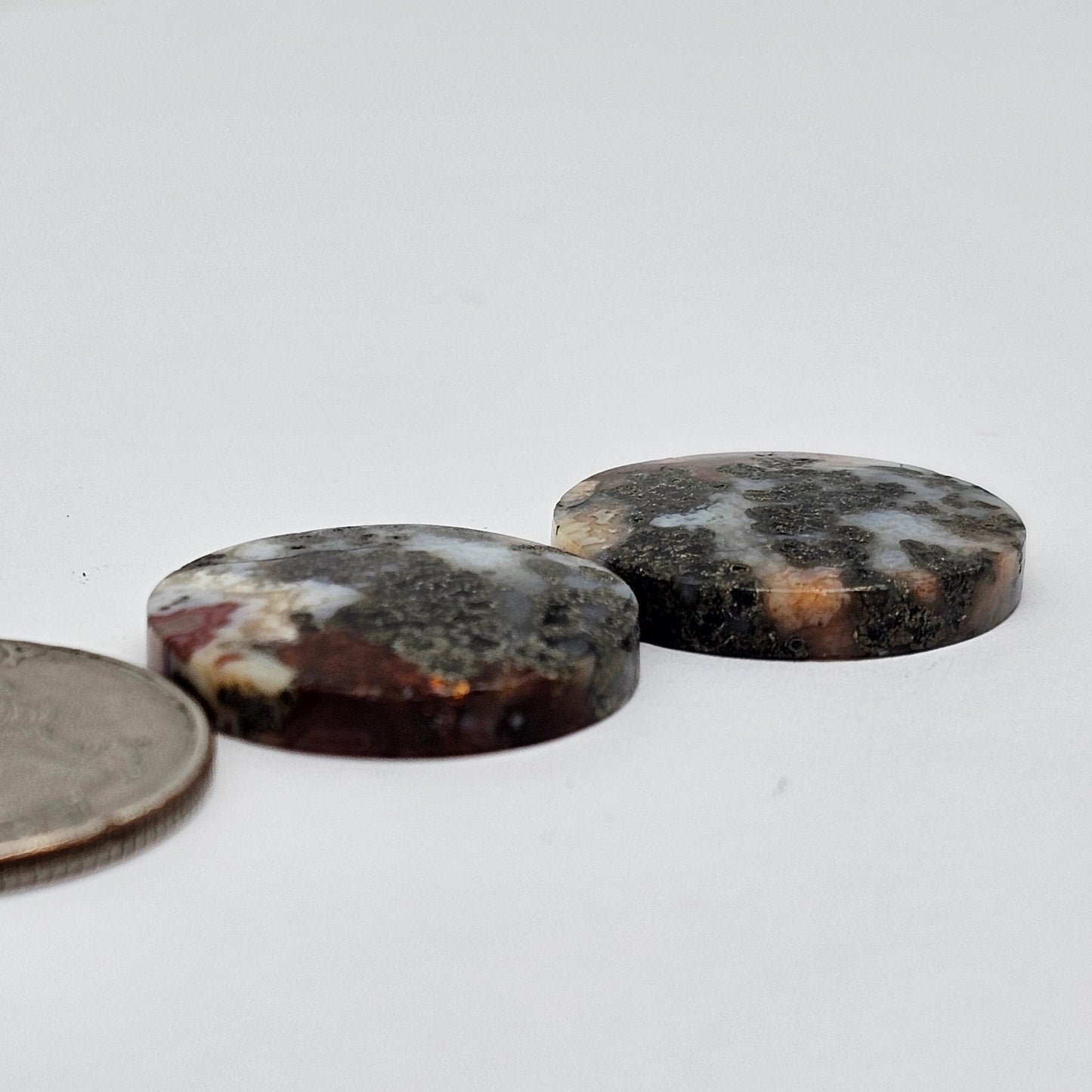 Marcasite Lace Agate Cabochon Pair
