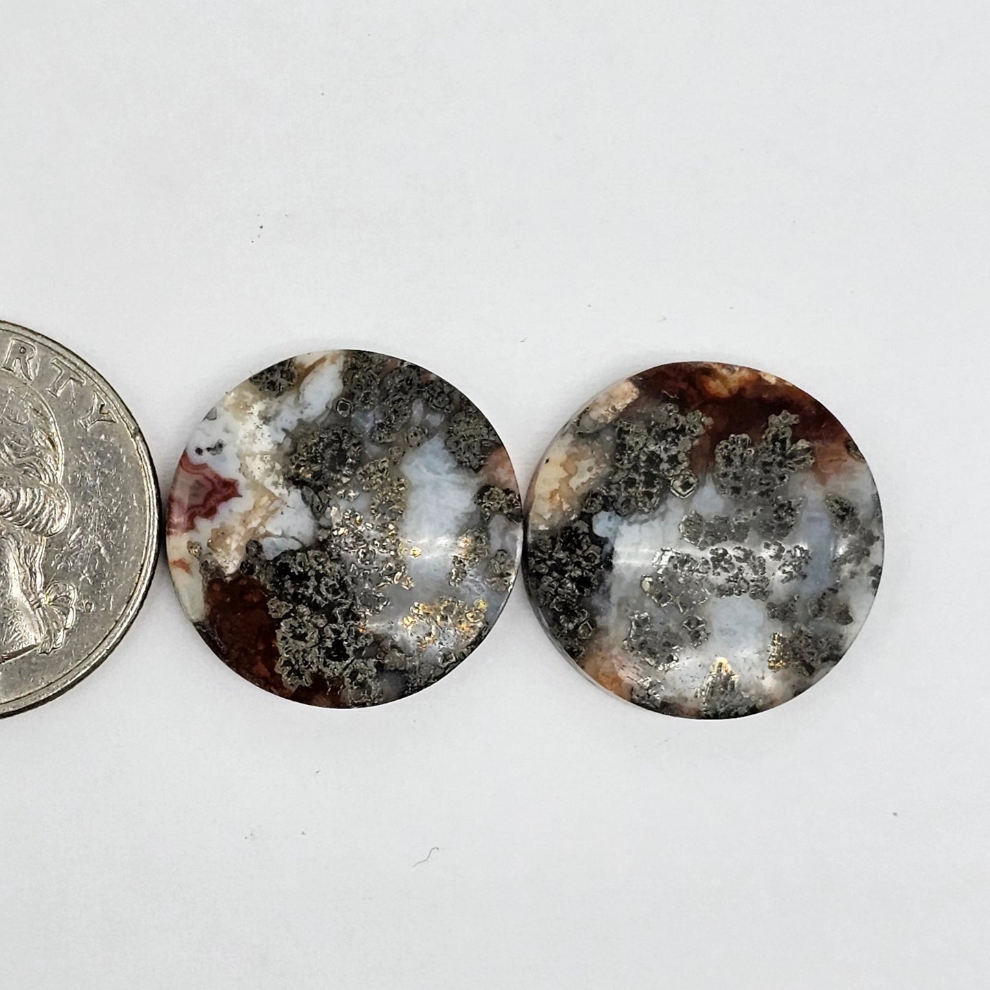 Marcasite Lace Agate Cabochon Pair