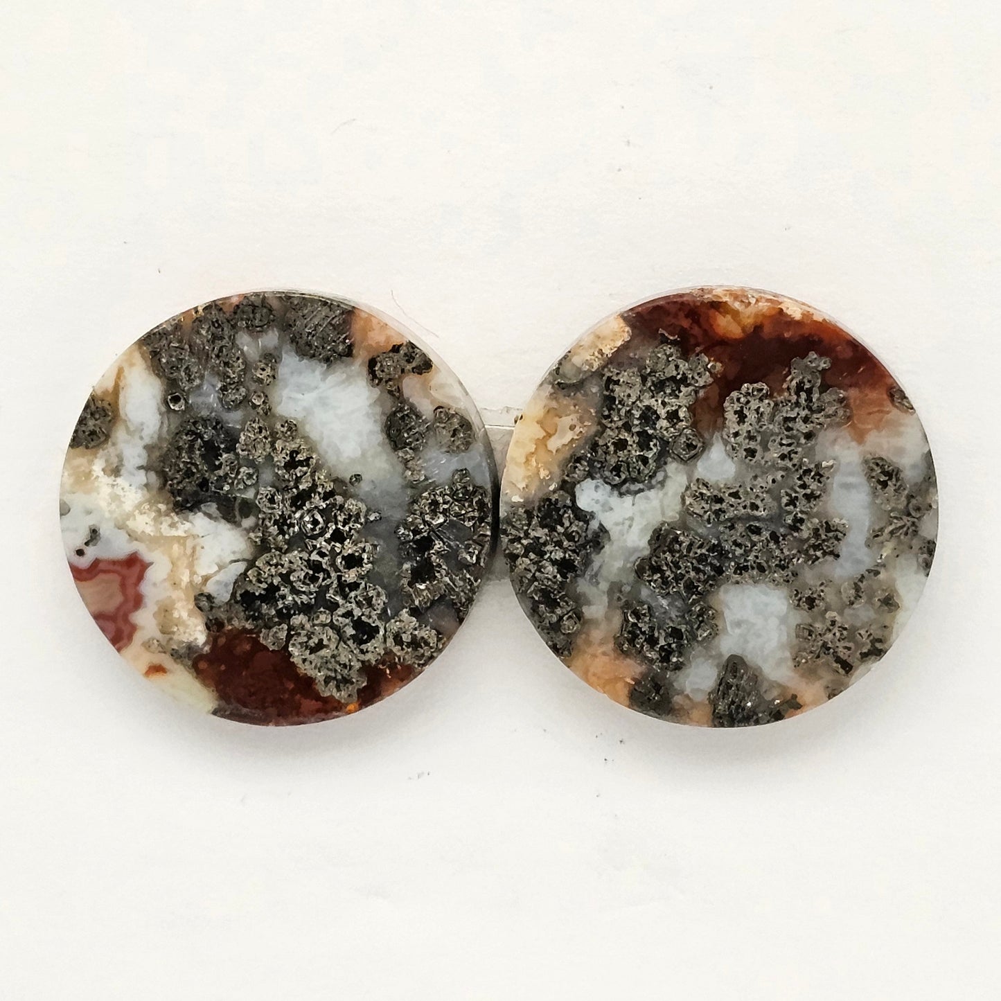 Marcasite Lace Agate Cabochon Pair