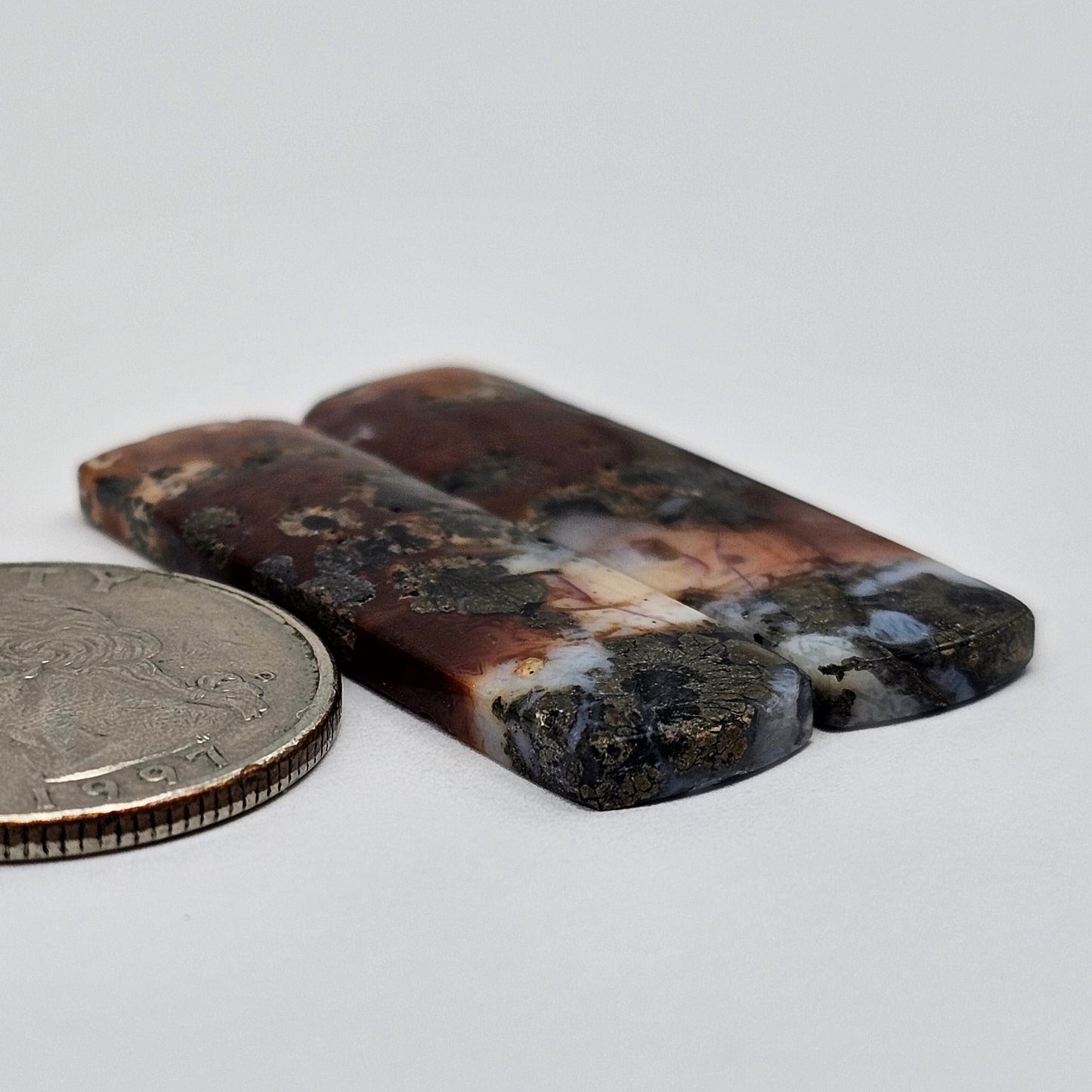 Marcasite Lace Agate Cabochon Pair