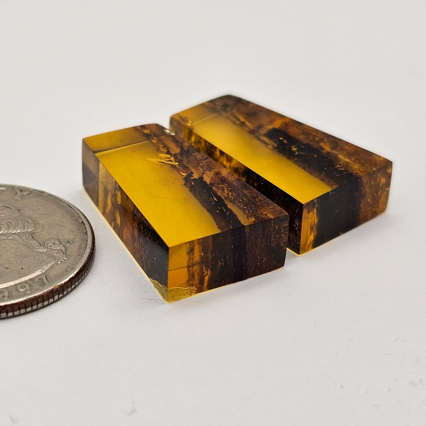 Amber authentic cabochon pair large