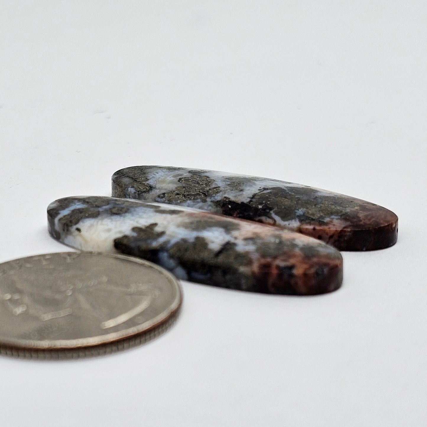 Marcasite Lace Agate Cabochon Pair