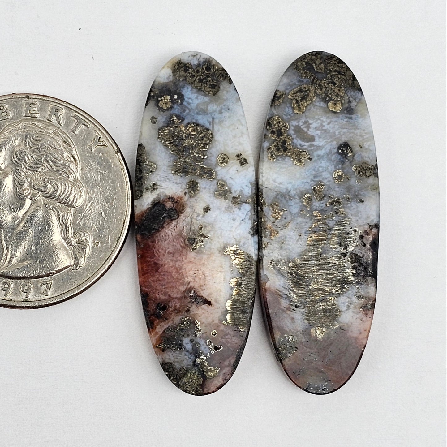 Marcasite Lace Agate Cabochon Pair