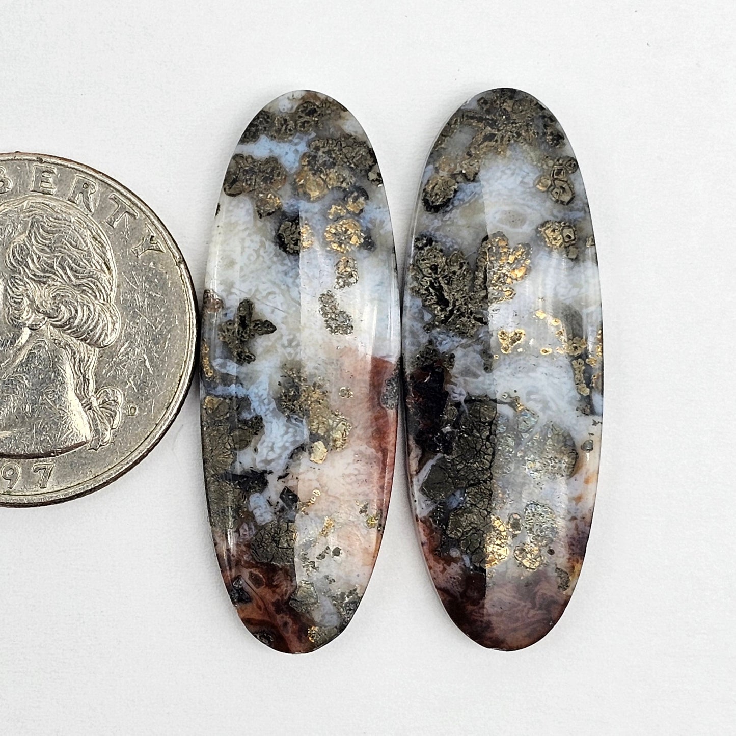 Marcasite Lace Agate Cabochon Pair