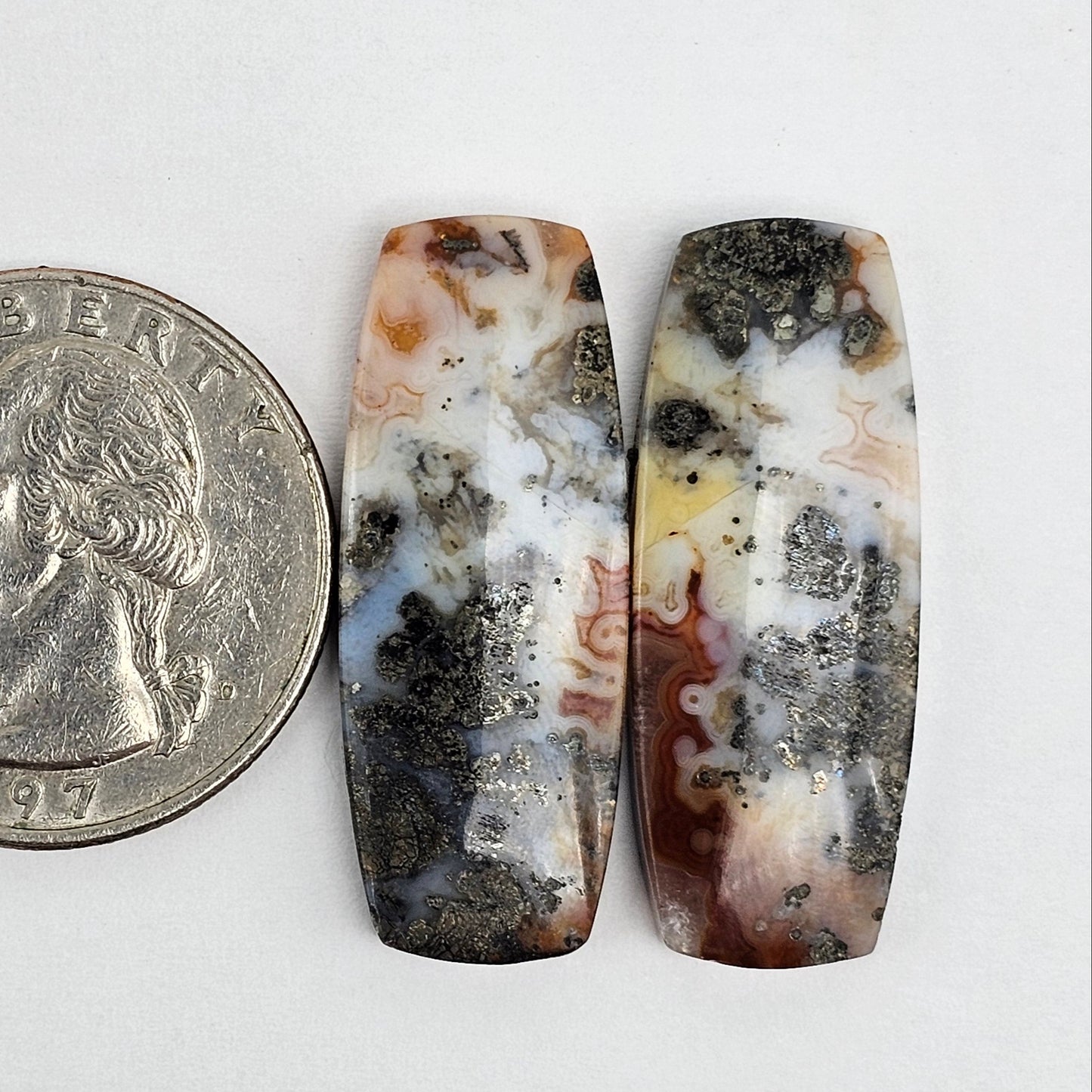 Marcasite Lace Agate Cabochon Pair