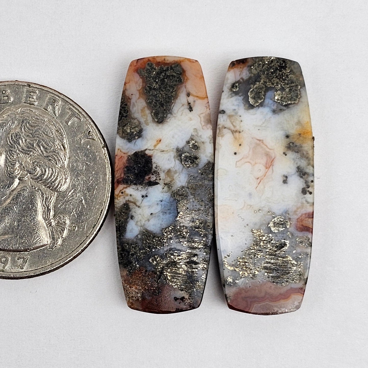 Marcasite Lace Agate Cabochon Pair