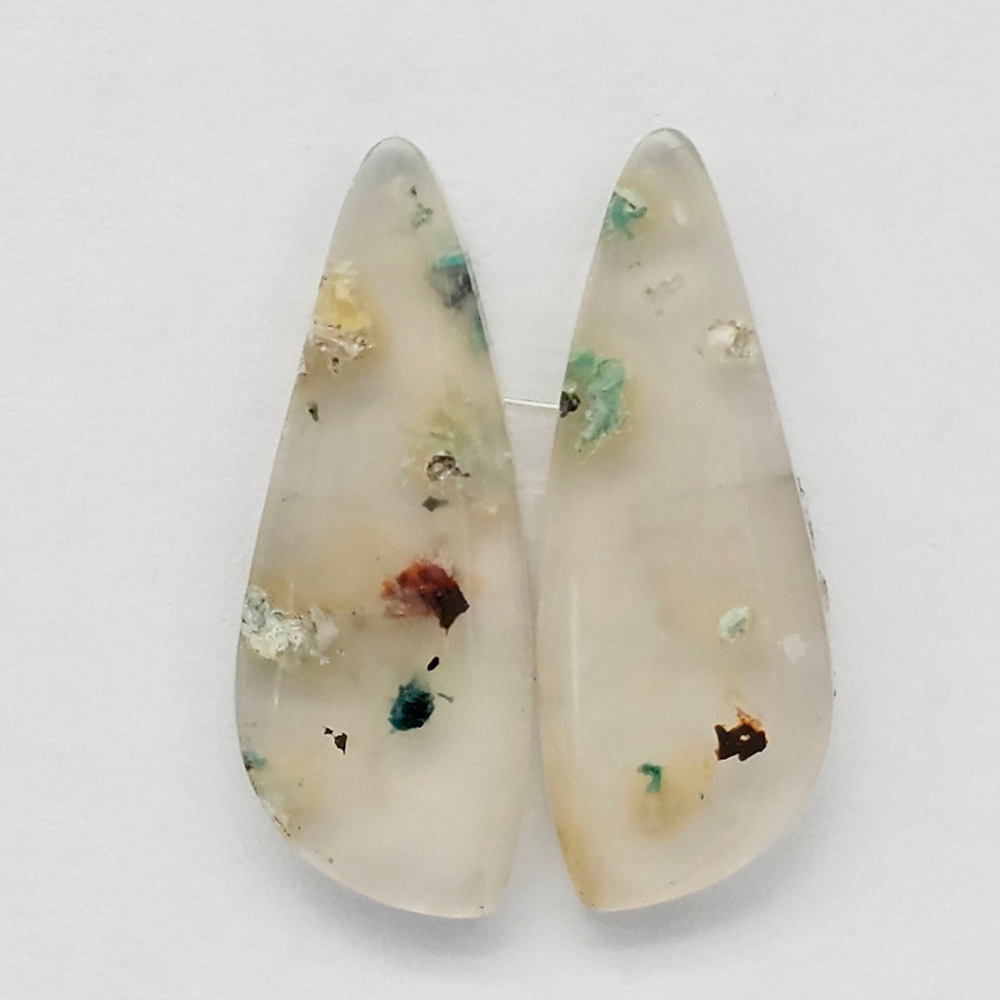 Sugar Water Flower Agate Cabochon Pair