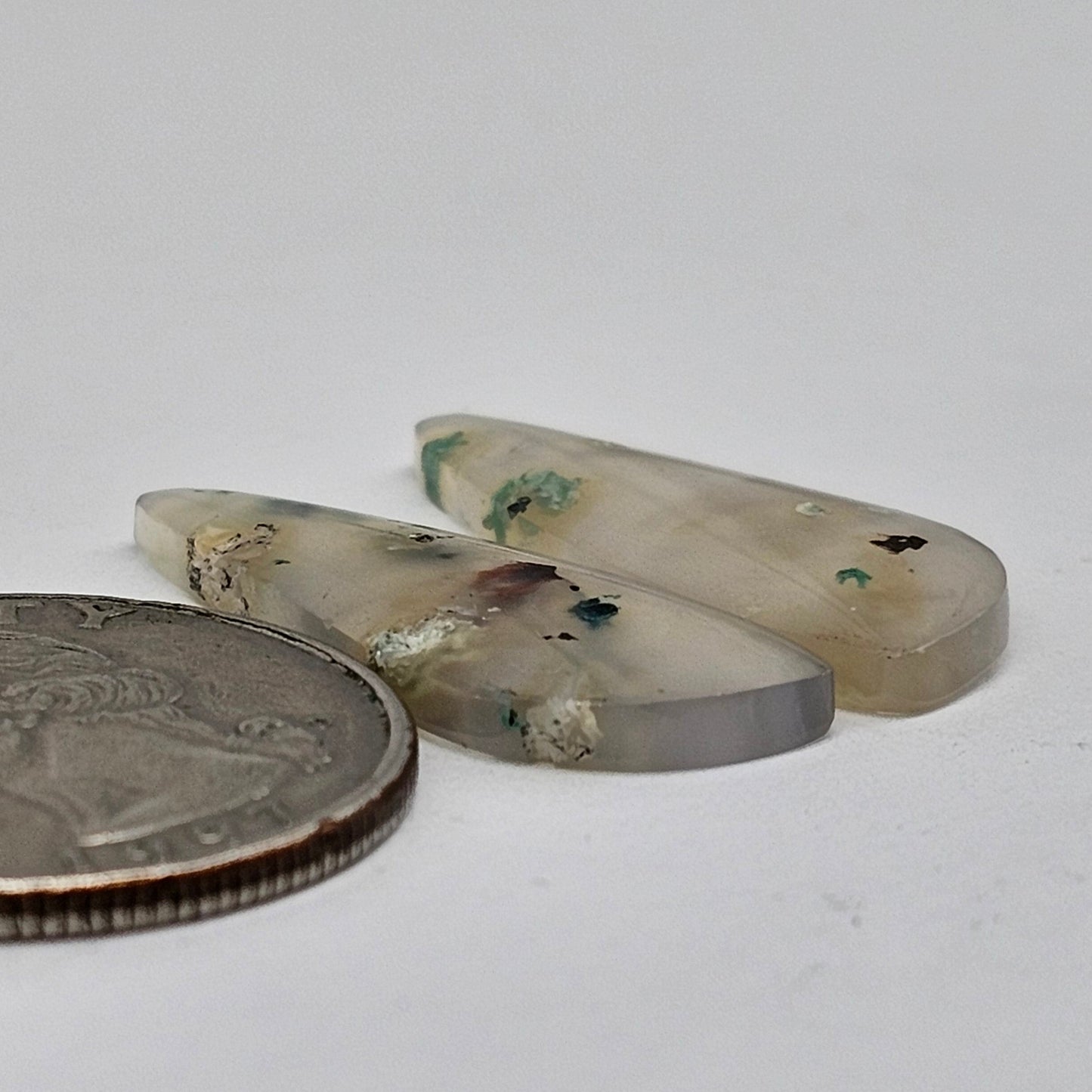 Sugar Water Flower Agate Cabochon Pair