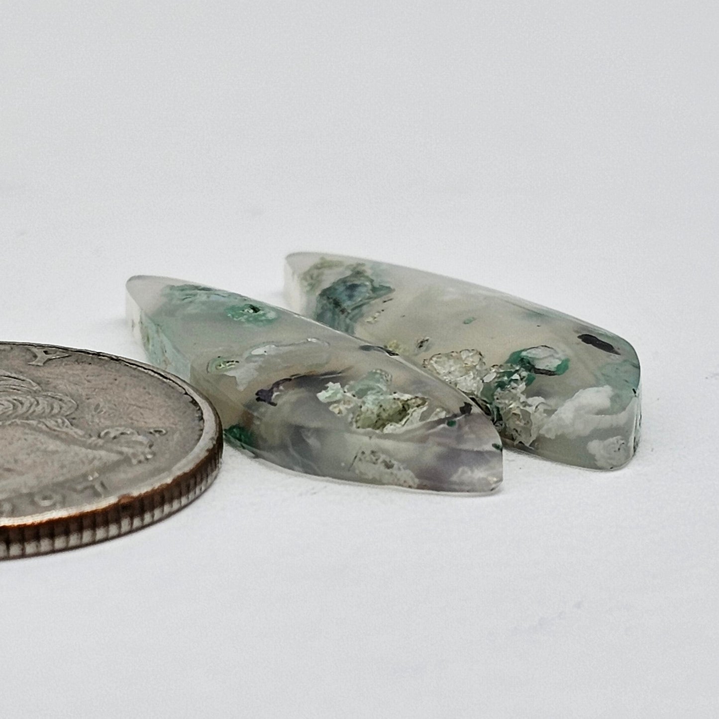 Sugar Water Flower Agate Cabochon Pair