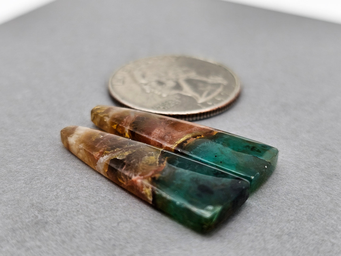 Blue opalized petrified wood Cabochon Pair