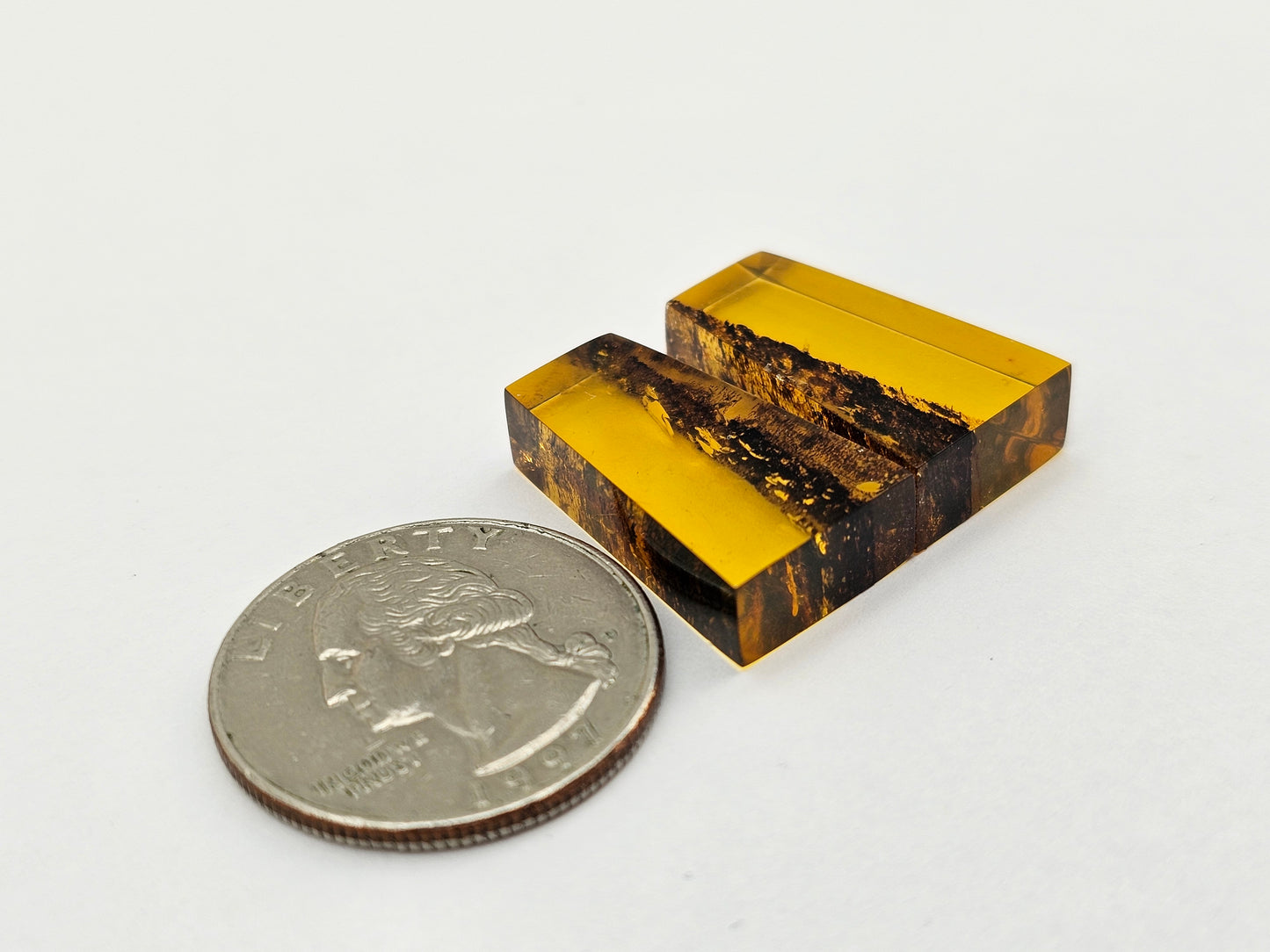 Amber authentic cabochon pair large